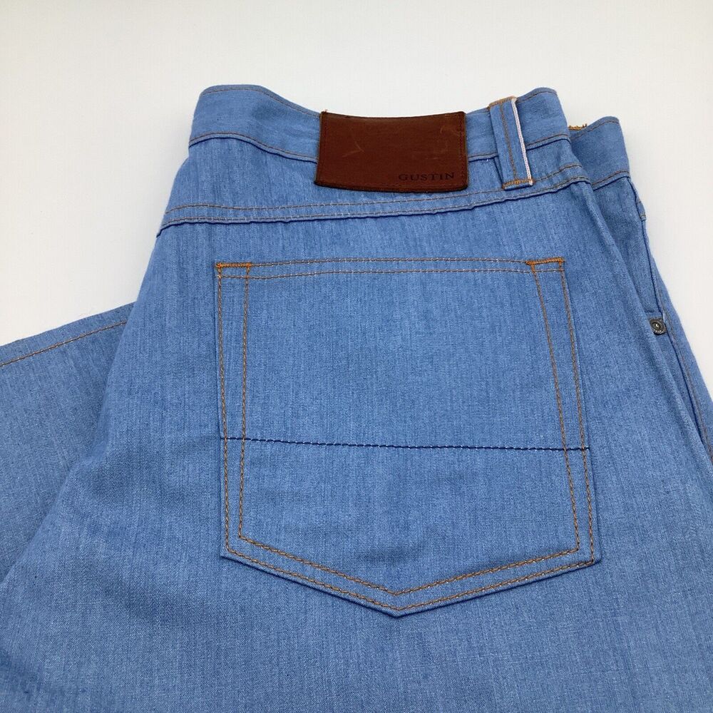 Gustin Men Jeans Slim Light Blue with Brown Leather Patch
